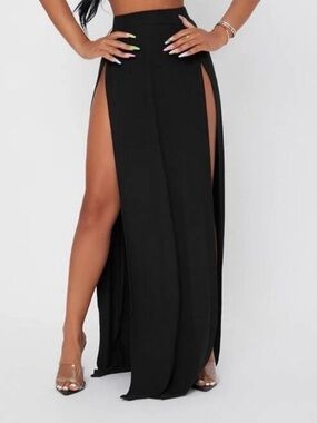 Shein Black High-Slit Maxi Skirt